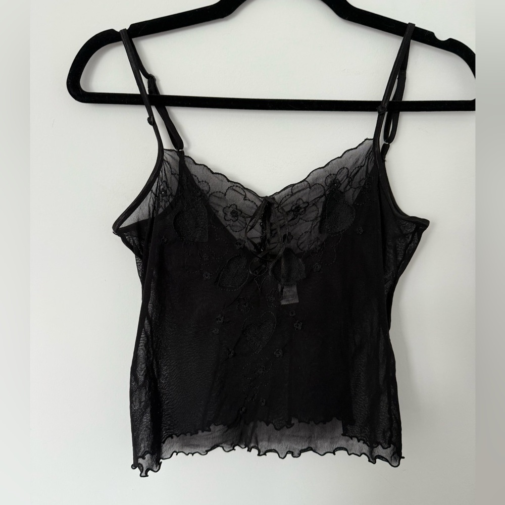 La Senza Sheer Black Tank Top with Embroidery
